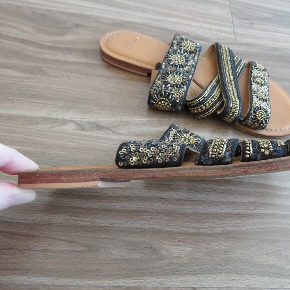 ANTHROPOLOGIE JASPER & JEERA La Plata Boho Beaded Slide Sandals - Size US 7.5 - Picture 11 of 14